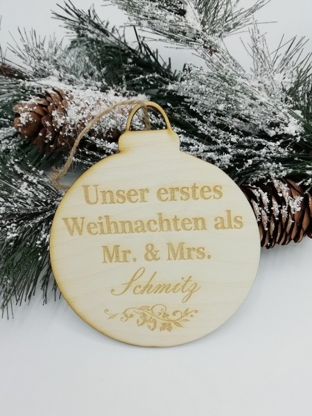 Weihnachtlicher Holzanhänger " unser erstes Weihnachten als Mr. und Mrs. "plus Wunschname als indiv