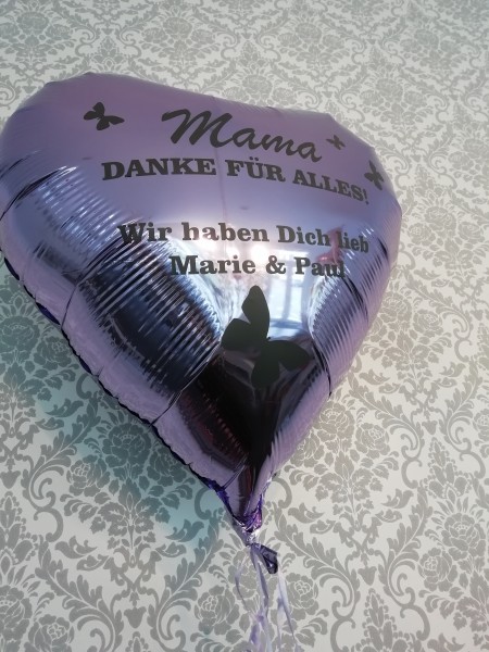 XXL Heliumballon Herz Lavendel, mit Wunschtext/Karte und gratis Lieferung